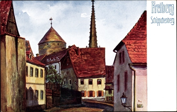 Künstler Ak Freiberg im Kreis Mittelsachsen, Schippchenberg, Donatsturm, Kornblumentag 1913