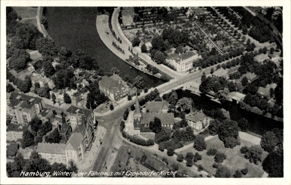 Postcard Hamburg Nord Eppendorf, aerial photograph, Winterhuder Fährhaus, Eppendorf Church