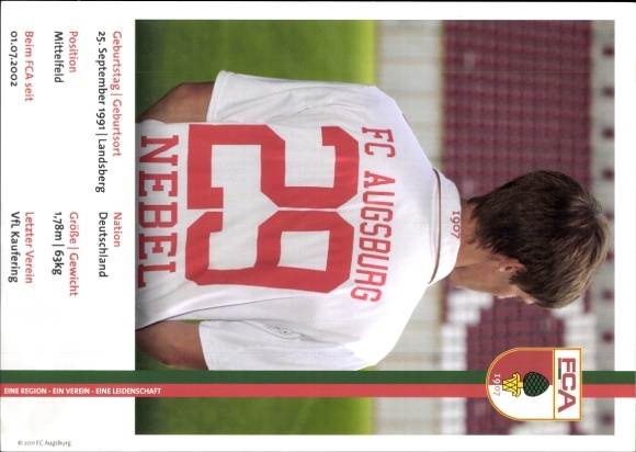 Autograph card footballer Moritz Nebel, FC Augsburg, autograph