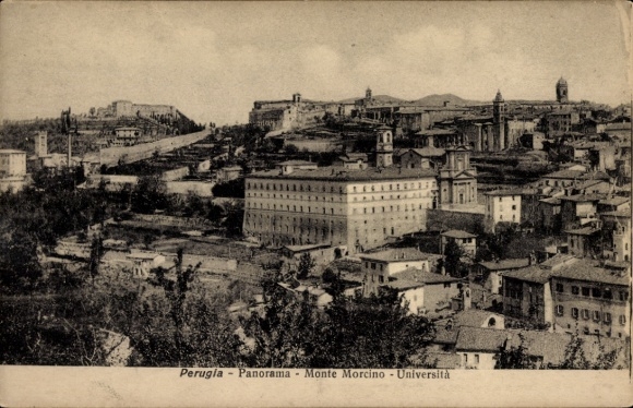 Ak Perugia Umbria, Panorama von  Monte Morcino, Università, italienische Schrift