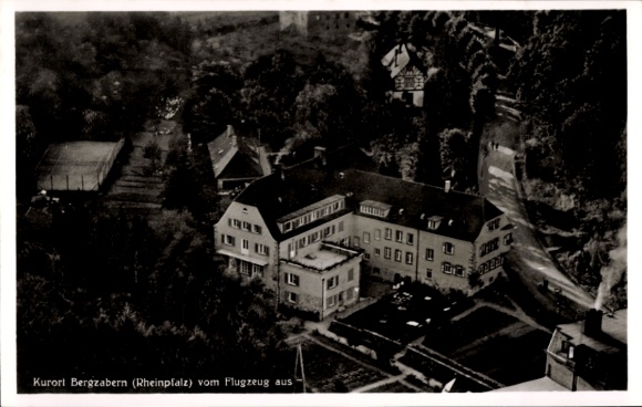Postcard Bad Bergzabern Rhineland Palatinate, Ev. Domestic Science School Waldmühle, aerial photograph
