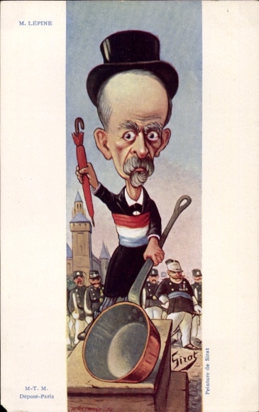 Kunstenaar Ak Sirat, Franse politicus Lepine, karikatuur, Dreyfus-affaire