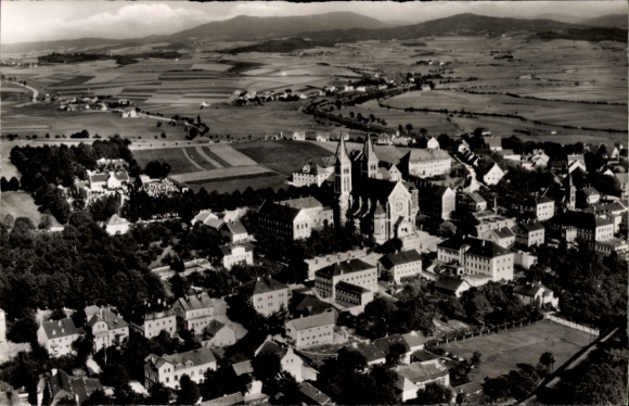 Ak Cham in de Opper-Palts, luchtfoto van Cham, klooster, velden, omgeving