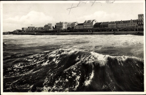 Postcard North Sea resort Norderney East Frisia, beach, storm