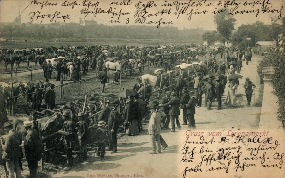 Postcard Lorenzkirch Zeithain in Saxony, Lorenzmarkt, Horse Market
