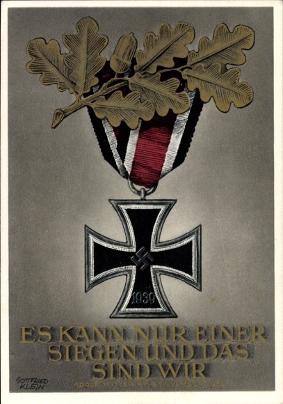 Postal stationery artist Postcard Klein, G., Only one can win and that is us, quote from Adolf Hitler