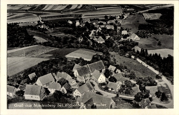 Ak Nordenberg Windelsbach Midden-Franken, luchtfoto van Nordenberg, landelijke omgeving, groeten