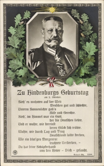 PC Paul von Hindenburg, On Hindenburg's birthday, poem