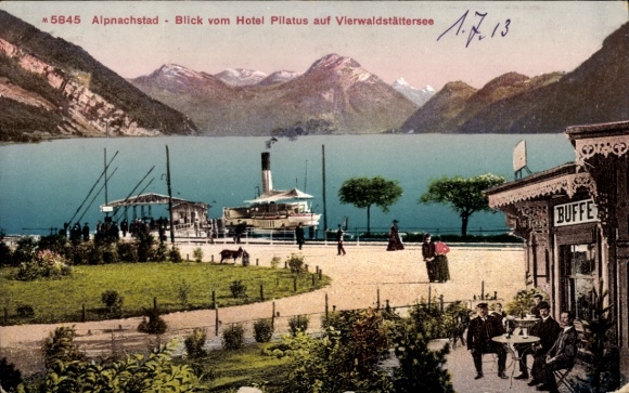 Postcard Alpnachstad Canton Obwalden, Lake Lucerne, view from Hotel Pilatus