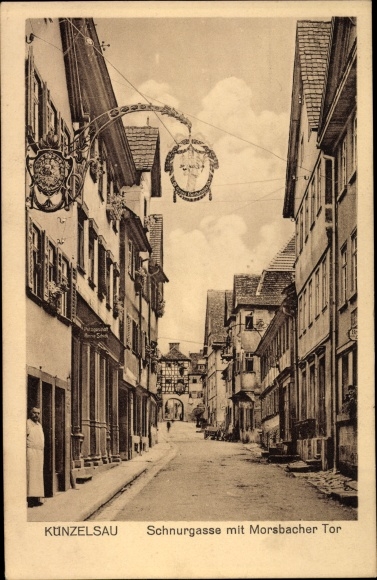 Postcard Künzelsau am Kocher Hohenlohekreis, Schnurgasse with Morsbacher Tor