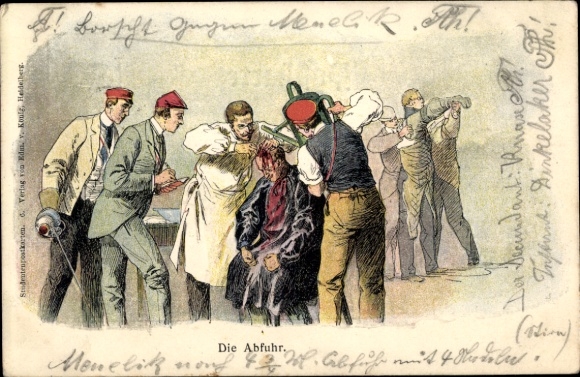 Studentika Chromo-Litho The Rejection, Scale, Wounded Fencer, Bleeding