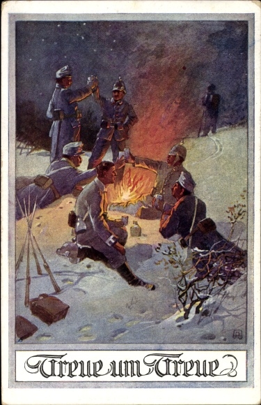 Postcard loyalty to loyalty, brothers in arms, KuK, German School Association No. 677