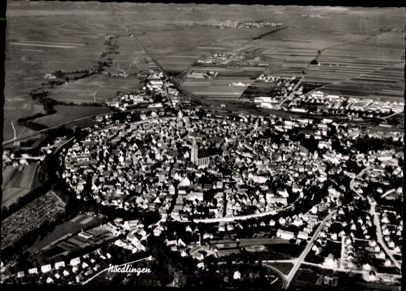Postcard Hechingen in the Zollernalb district, aerial view of the city, many houses, fields in the background
