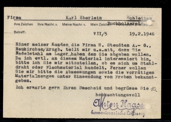 Early use Michel No. 916 Hohenstein Ernstthal 20.2.1946 on cover