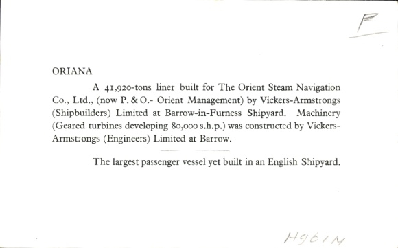 SS Oriana, Orient Line