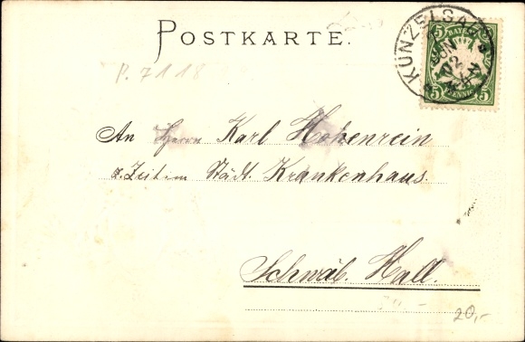 Embossed Coat of Arms Chromo-Litho Stetten Künzelsau Baden Württemberg, City, Bridge
