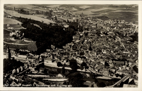 Ak Bad Kreuznach an der Nahe, Luftaufnahme von  Kauzenburg, Stadtansicht