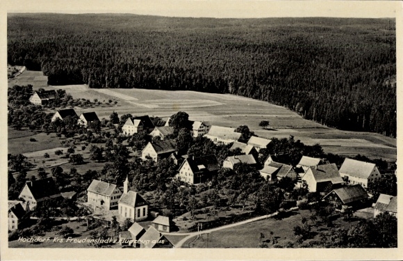 Postcard Freudenstadt in the Black Forest, aerial view of Hochdorf, many houses, forest in the background