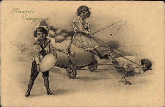 Ak Glückwunsch Ostern, Ostereier, Küken, Kinder