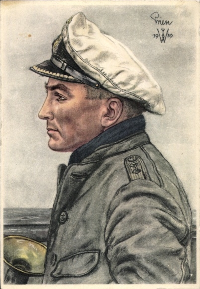 Artist Postcard Willrich, Wolfgang, Lieutenant Commander Günther Prien, Knight's Cross recipient, VDA 1 5 2