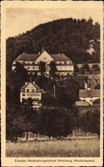 Postcard Ortenburg in Lower Bavaria, Evangelical School of Household Management