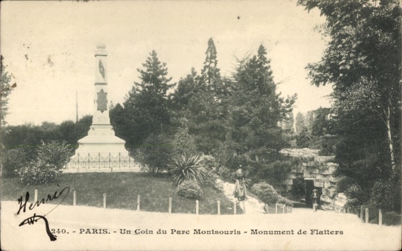 Ak Paris VI Luxemburg, Een deel van het Parc Montsouris met het monument voor Flatters.
