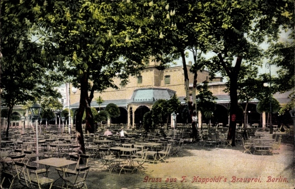 Postcard Berlin Kreuzberg, F. Happoldts Brewery, Beer Garden, Hasenheide 32/38