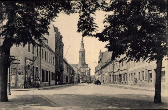 Ak Grossenhain Sachsen, straatbeeld met kerk