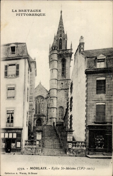 KP Morlaix Finistère, Eglise St-Melaine, schody, sklepy