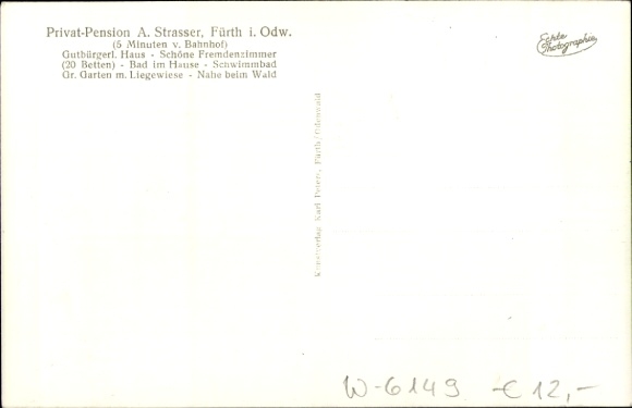 Postcard Fürth im Odenwald, Private Pension A. Strasser