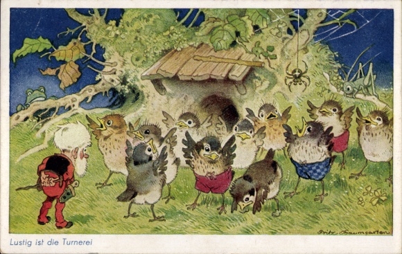 KP artystyczna Baumgarten, Fritz, Gimnastyka jest zabawna, krasnolud, ptaki, pająk
