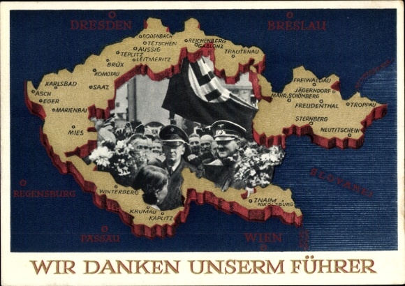 Postal stationery Postcard We thank our Führer, Sudetenland, Bohemia, Moravia, Hitler