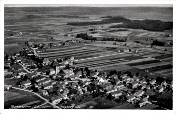 Postcard Breitenbrunn Swabia Unterallgäu, aerial view of Breitenbrunn, rural surroundings, fields,
