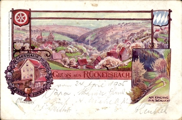 Artist Postcard Rückersbach Johannesberg in the Spessart Lower Franconia, guest house, entrance to the gorge