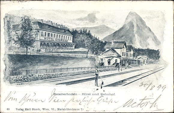 Chromo-Litho Gstatterboden Styria, hotel, train station