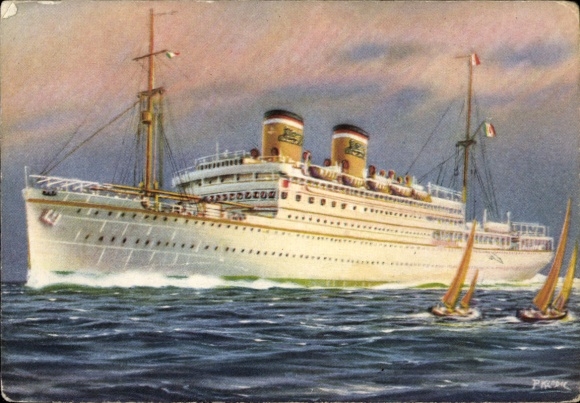 Kunstenaar Ak Stoomboot Marco Polo, Adriatica Navigatiemaatschappij Venetië