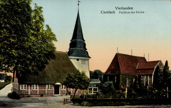 Ak Hamburg Bergedorf Vierlande Vierlanden Curslack, bij de kerk