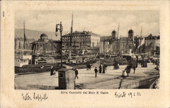 Ak Triest Trieste Friuli Venezia Giulia, Molo San Carlo, Riva Carciotti, Hafen, Schiffe