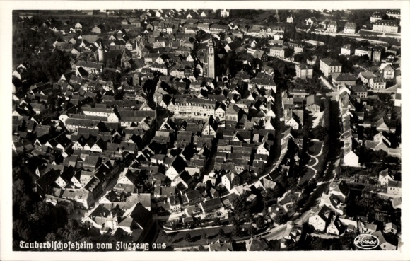 Postcard Tauberbischofsheim in Baden, aerial photograph