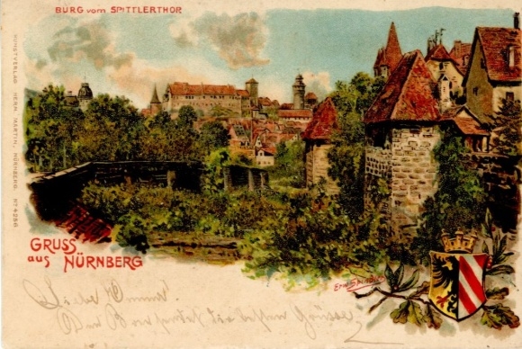 Glitter Artist Chromo-Litho Spindler, E., Nuremberg in Middle Franconia, Burg, Spittlertor