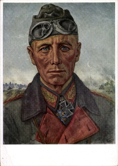 Artist Postcard Willrich, Wolfgang, Major General Rommel, Knight's Cross holder, Panzer Division, VDA