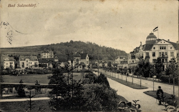 Postcard Bad Salzschlirf in Hesse, partial view, park, villas