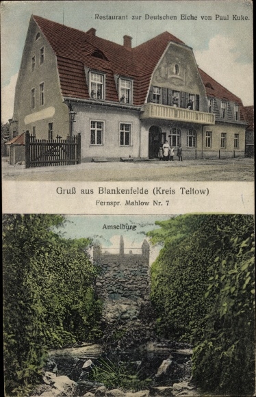 Postcard Blankenfelde Mahlow in the district of Teltow, Restaurant zur Deutschen Eiche, Amselburg