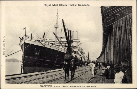 Ansichtkaart Santos Brazilië, stoomboot Avon, Royal Mail Lines