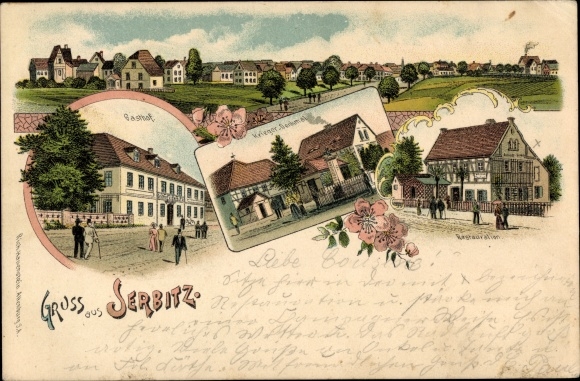 litho Serbitz Treben in Thüringen, algemeen beeld, herberg, restauratie