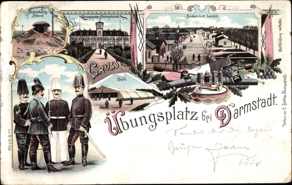 Chromo-Litho Darmstadt in Hesse, military training area, barrack camp, tent