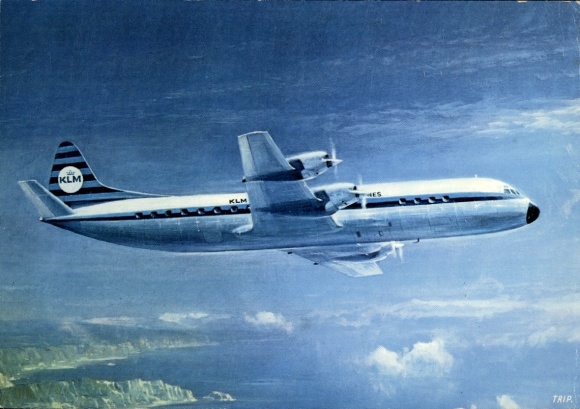 Postcard Dutch passenger aircraft, KLM, Lockheed Prop Jet Electra II