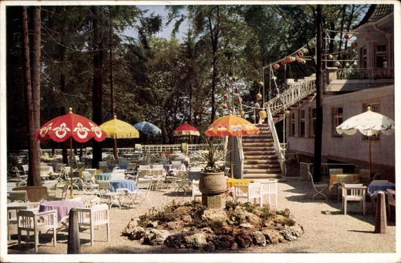 Postcard Höllriegelskreuth Pullach Upper Bavaria, Cafe and Conditorei Bittmann, Garden
