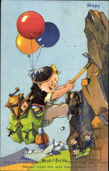 KP bez staranności klin cena, chłopiec z kilofem, balony, plecak, młynek do kawy