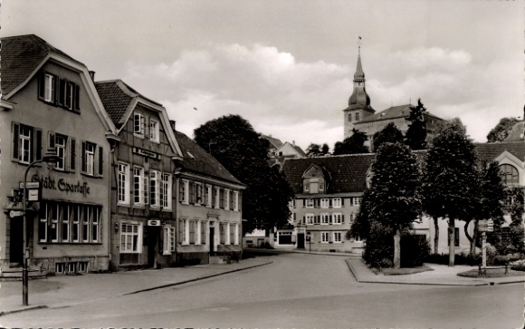 PC Hückeswagen in the Oberbergischer Kreis, Wilhelmsplatz, savings bank, church